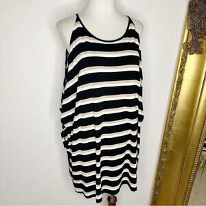 NWT Vince Camuto Kenya Blues Cold Open Shoulder Top in Rich Black Stripe Size XL